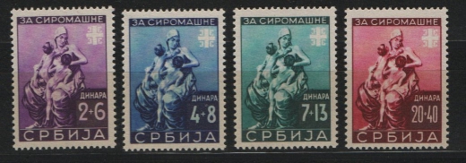 III. Reich, Dt. Bes. II. WK, Serbien, 1942, Mi.- Nrn.: 62- 65, **, Kabinettsatz!