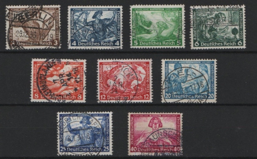 III. Reich, 1933, Mi.- Nrn.: 499- 507, gestempelt, Der Wagner- Satz! Guter Bedarfssatz!