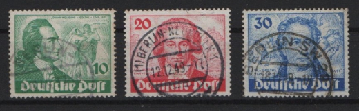 Berlin, 1949, Mi.- Nrn.: 61- 63, gestempelt, Der Goethesatz, gute Bedarfserhaltung!