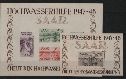 Saarland, 1948, Mi.- Nrn.: Bl. 1 + 2, **! Das Hochwasser- Blockpaar, je geprüft Ney BPP!