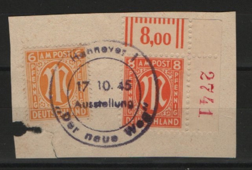 Bizone, AM- Post, 1945, Mi.- Nr.: 21 Dz r4, gestempelt, akt. FA Wehner BPP; e+ ..... e! Sehr gutes Bedarfsstück! Selten!