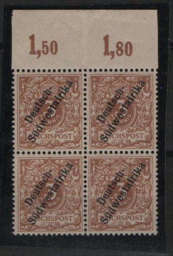Dt. Kolonien, DSWA, 1898, Mi.- Nr.: 5 (4x), im Or- 4er- Block, **, je tief(st)geprüft Jäschke- L. BPP! Selten!