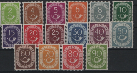 BRD, 1951/52, Mi.- Nrn.: 123- 138, **, Der Posthornsatz! Aktuelles Fotoattest Schlegel BPP; echt + einwandfrei! Luxussatz!
