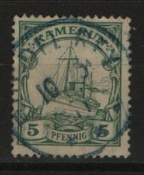 Dt. Kolonien, Stempel, Kamerun, 1911, Rio del Rey in blau, auf Mi.- Nr.: 22! Tiefgeprüft Jäschke- L. BPP! Selten!
