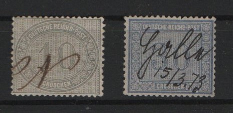 Dt. Kaiserreich, Brustschilder, 1872, Mi.- Nr.: 12 + 13, mit Federzugentwertung! Gute Bedarfsstücke! Selten!