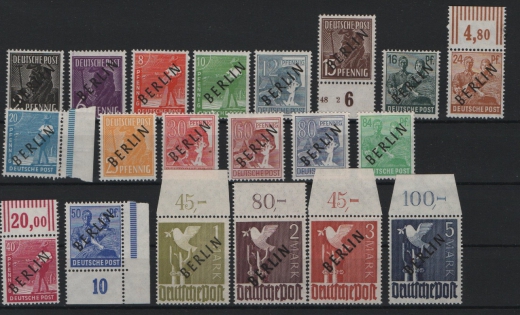 Berlin, 1948, Mi.- Nrn.: 1- 20, (dabei 17- 20 mit Or.!), der Schwarz- Aufdruck- Satz, **! Selten!