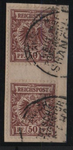 Dt. Auslandspostämter, China, 1891 / 98, Mi.- Nr.: V 50d ZS , gestempelt! FB Steuer BPP;  e + gute Erhaltung! Sehr selten!