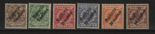 Dt. Auslandspostämter, Marokko, 1899, Mi.- Nrn.: 1-6 , **! Teils signiert, Nr.: 6 tiefstgeprüft Bothe BPP! Selten!