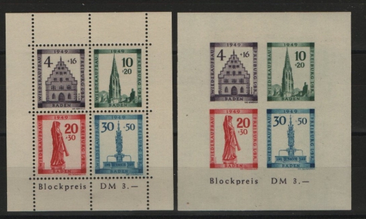 FRZ- Baden, 1949, Mi.- Nrn.: Block 1 A + B, **, je tiefstgeprüft Schlegel BPP! Luxussatz!