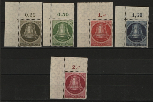 Berlin, 1951 / 52, Mi.- Nrn.: 82- 86, **, je vom mit Er. links oben, Qualitätsstücke, selten!