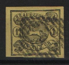 Braunschweig, 1853, Mi.- Nr.: 6, gestempelt, tiefstgeprüft Brettl BPP! Luxusstück!