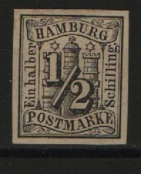 Hamburg, 1859, Mi.- Nr.: 1, (*) o. G., tiefstsigniert / geprüft G. Bühler! Prachtstück!