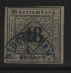 Württemberg, ca. > 1851, Mi.- Nr.: 5 II, gestempelt, geprüft Irtenkauf BPP! Selten!