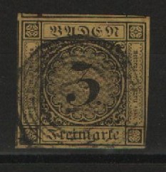 Baden, ca. 1851, Mi.- Nr.: 2 a, gestempelt, doppelt tiefgeprüft Brettl BPP! Kabinett- Prachtstück! Selten!