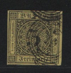 Baden, ca. 1851, Mi.- Nr.: 2 b, gestempelt, tiefstgeprüft Flemming BPP! Pracht- Luxusstück! Selten!