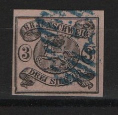 Braunschweig, 1853, Mi.- Nr.: 8a, gestempelt (blauer Stempel!), tiefstgeprüft Brettl BPP! Luxusstück!