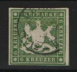 Württemberg, ca. 1860, Mi.- Nr.: 13 a, gestempelt, tiefstgeprüft Heinrich BPP! Prachtstück, selten!