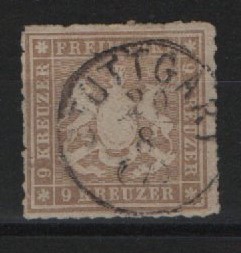 Württemberg, ca. > 1865, Mi.- Nr.: 33 b, gestempelt, geprüft Irtenkauf BPP! Kabinettstück! Selten!