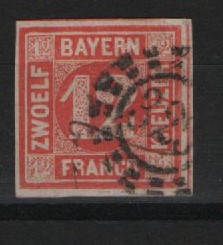 Bayern, ca. 1858, Mi.- Nr.: 6, gestempelt! Tiefstgeprüft Pfenninger! Qualitäts- / Prachtstück! Selten!