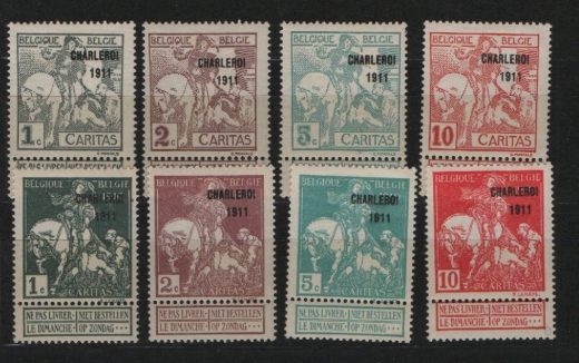 Belgien, 1911, Mi.- Nrn.: 81 III- 88 III, * / ungebraucht