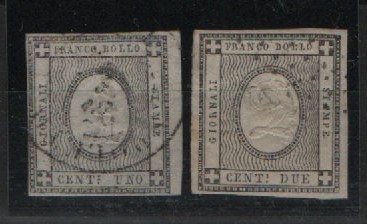 Sardinien, Mi.- Nrn.: 1 + 2, gestempelt, selten! Gute Bedarfserhaltung!