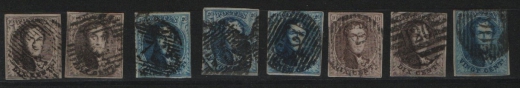 Belgien, ca. 1855, kl. Lot mit besseren / frühen Marken, leicht unterschiedliche Erhaltung