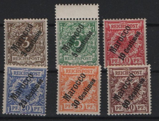 Dt. Auslandspostämter, Marokko, 1899, Mi.- Nrn.: 1-6 , *! Selten!