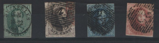 Belgien, Mi.- Nrn.: 6- 9 II, gestempelt, in guter Bedarfsqualität, selten!