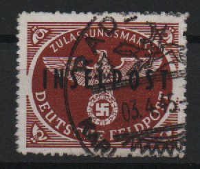 III. Reich, Feldpost / Inselfeldpost, 1945, Mi.- Nr.: 9, gestempelt, akt. Fotoexpertise Brunel: echt + einwandfrei! Selten!