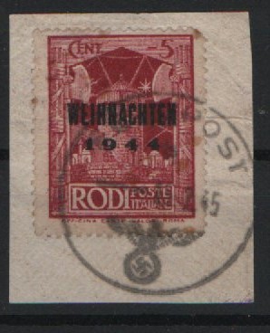 III. Reich, Feldpost / Inselfeldpost, 1945, Mi.- Nr.: 12 V, gestempelt, akt. Fotoexpertise Brunel: e. + ...! Bedarfsstück! Selten!