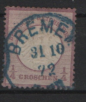Dt. Kaiserreich, Brustschilder, 1872, Mi.- Nr.: 1, mit blauem Stempel Bremen!! Seltenes Kabinettstück!