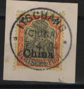 DAP, China, 1904, Mi.- Nr.: 19 auf Briefstück mit Stempel Itschang, dekorativ und selten!