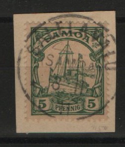 Dt. Kolonien, Stempel, Samoa, 1911, Mi.- Nr.: 8, auf kl. Briefstück, gestempelt mit Salelavalu! Selten!
