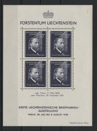 Lichtenstein, 1938, Mi.- Nr.: Bl. 3, **