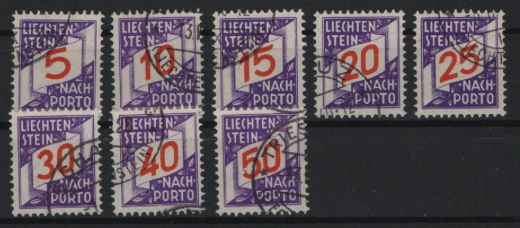 Lichtenstein, 1928, Portomarken, Mi.- Nrn.: P 13- 20, gestempelt, selten!
