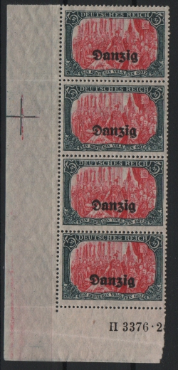 Danzig, 1920, Mi.- Nr.: 15 B + HAN (+3 SR- Marken), **, K.- Befund Bock BPP! Kabinettstück!