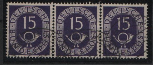 BRD, 1951, Mi.- Nr.: 129 im waager. 3er- Streifen, gestempelt! Gutes Bedarfsstück, selten!