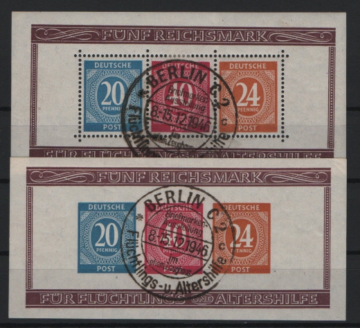Allierte Besetzung / Kontrollrat, 1946, Mi.- Nrn.: Bl. 12 A / B, gestempelt, je tiefstgeprüft Schlegel BPP! Luxussatz!
