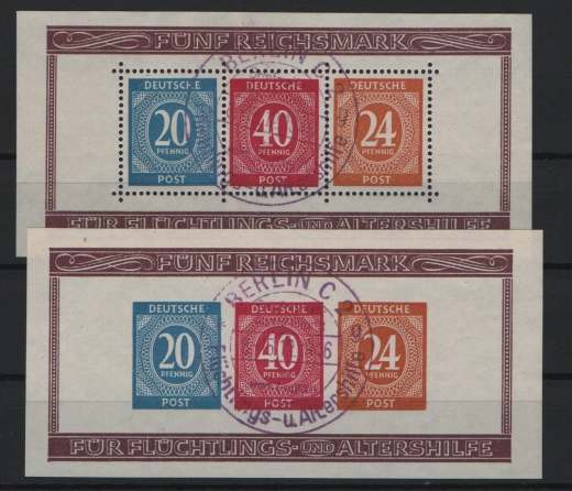 Allierte Besetzung / Kontrollrat, 1946, Mi.- Nrn.: Bl. 12 A / B, gestempelt, je tiefstgeprüft Schlegel BPP! Luxussatz!