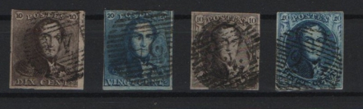 Belgien, Mi.- Nrn.: 1- 4, gestempelt, in Pracht- Luxuserhaltung! Selten!