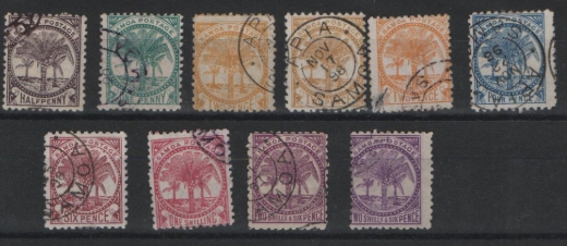 Samoa, 10 div. Marken aus Mi.- Nrn.: 8- 14 (a / c), gestempelt, selten!