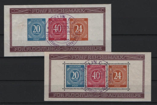 Allierte Besetzung / Kontrollrat, 1946, Mi.- Nrn.: Bl. 12 A / B, gestempelt, je tiefgeprüft Schlegel BPP! Kabinettsatz!
