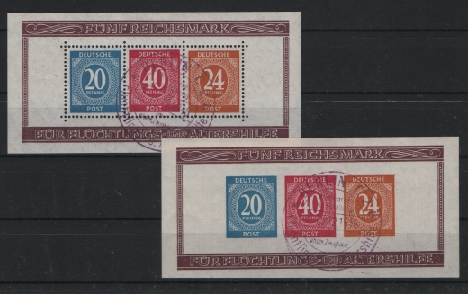 Allierte Besetzung / Kontrollrat, 1946, Mi.- Nrn.: Bl. 12 A / B, gestempelt, je tiefstgeprüft Schlegel BPP! Luxussatz!