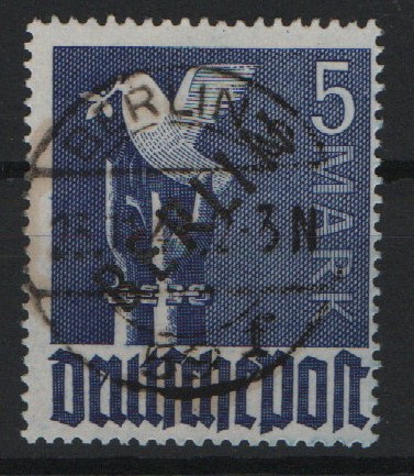 Berlin, 1948, Mi.- Nr.: 20, 5 Mk. Schwarz- Aufdruck, gestempelt! Tiefstgeprüft Schlegel BPP! Luxusstück! Selten!