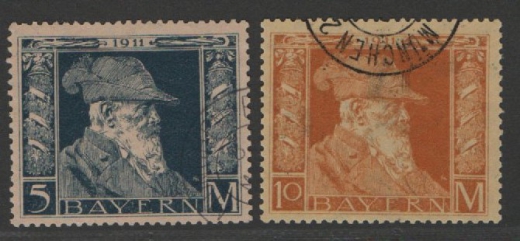Bayern, 1911, Mi.- Nrn.:  89 II + 90 II, gestempelt, je tiefstgeprüft Dr. Helbig BPP! Qualitätsstücke! Selten!