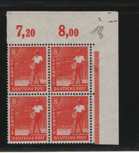 Allierte Besetzung / Kontrollrat, 1947, Mi.- Nr.: 945 a POR ndgz (2x, im ER- 4er- Block), **! Qualitätsstück! Sehr selten!