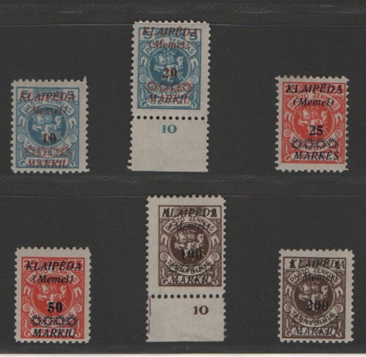 Memelgebiet, 1923, Mi.- Nrn.: 135- 140, **, teils mit Ur.! Qualitätssatz! Selten!
