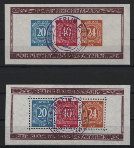 Allierte Besetzung / Kontrollrat, 1946, Mi.- Nrn.: Bl. 12 A / B, gestempelt, je tiefstgeprüft Schlegel BPP! Luxussatz!