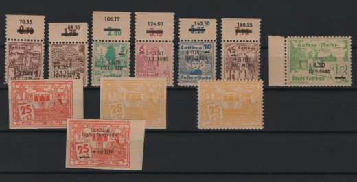 D. - OST, Lokalausgaben, Cottbus, 1945 / 46, in den Mi.- Hauptnrn. kpl. Gebiet, meist vom Or / Sr.! **! Sehr selten!