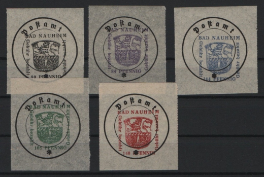 Lockalausgaben, West, 1945, Bad Nauheim, Mi.- Nrn.: 4-8, ohne Beamtenz., **, je doppelt tiefstgeprüft Zierer BPP! Luxusqualität! Selten!